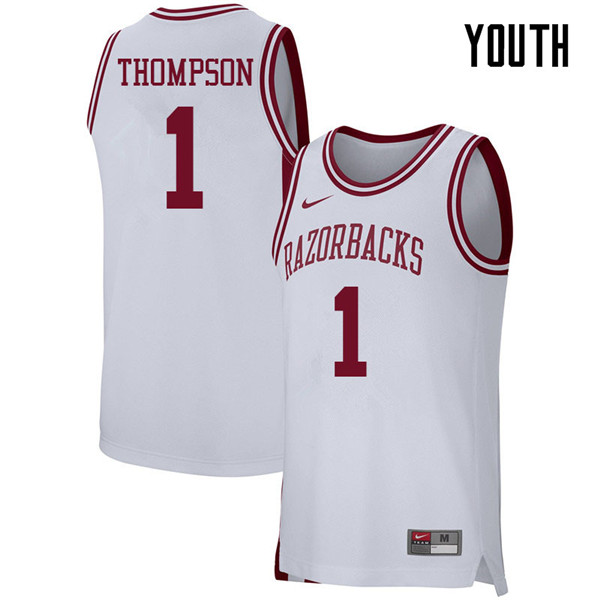 Youth #1 Trey Thompson Arkansas Razorbacks College Basketball 39:39Jerseys Sale-White - Click Image to Close